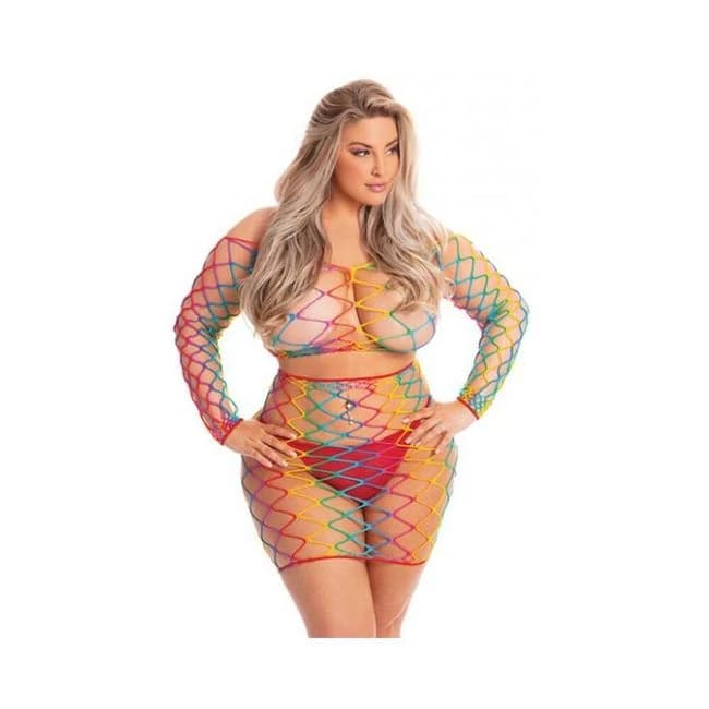 Pink Lipstick Pot of Gold Skirt Set Rainbow Qn, image 1