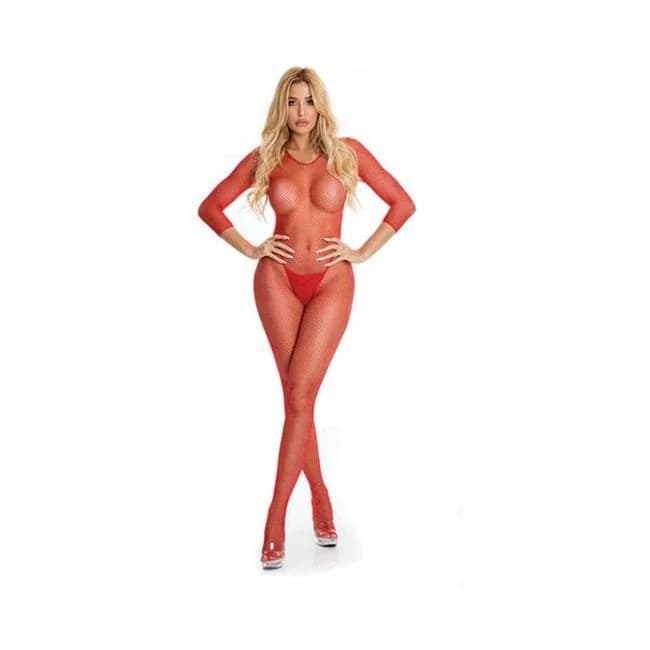 Pink Lipstick Risqué Crotchless Bodystocking Red, image 1