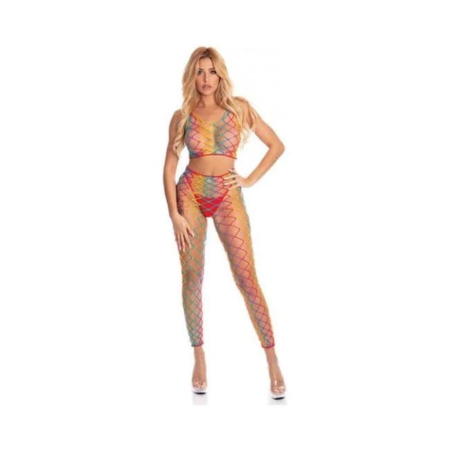 Pink Lipstick Roy G. Biv 2 Pc Bodystocking Rainbow O/s - Image 1