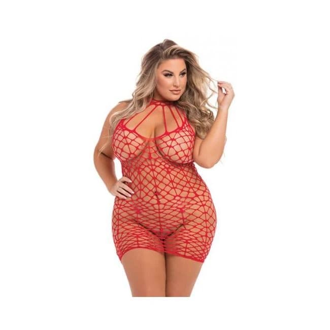 Pink Lipstick Shreds of Decency Mini Dress Red 1x-3x, image 1