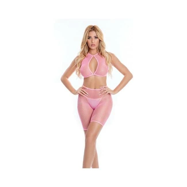 Pink Lipstick Sunset Glow Halter Bra & Bike Short, image 1