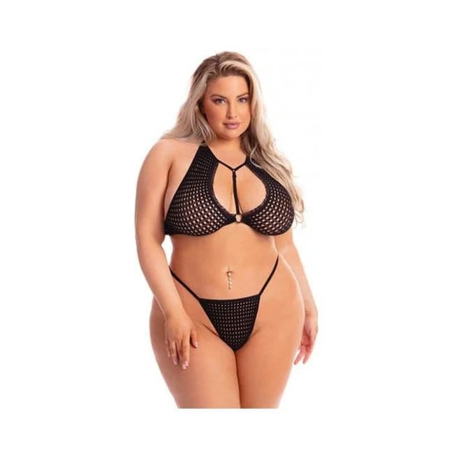 Pink Lipstick the Real Me Bralette & Thong Black Qn, image 1