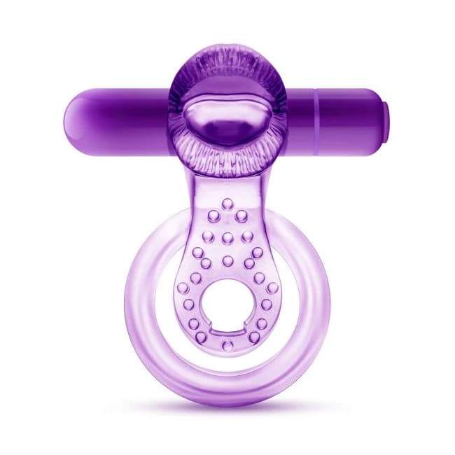Play with Me Lick It Vibrating Double Strap Cock Ring Purple - Image 1