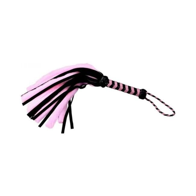 Ple'sur 18 In. Suede & Faux Fur Tail 'Pleasure & Pain' Mini Flogger Pink/black, image 1