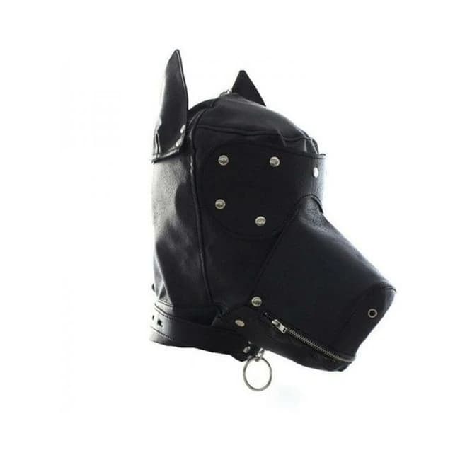 Ple'sur Locking Lace-up Faux Leather Dog Hood Mask with Zipper Mouth Black, image 1