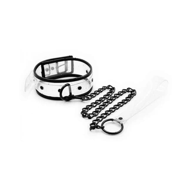 Ple'sur Pvc Contrast-Piping D-Ring Collar & Leash Clear/black, image 1