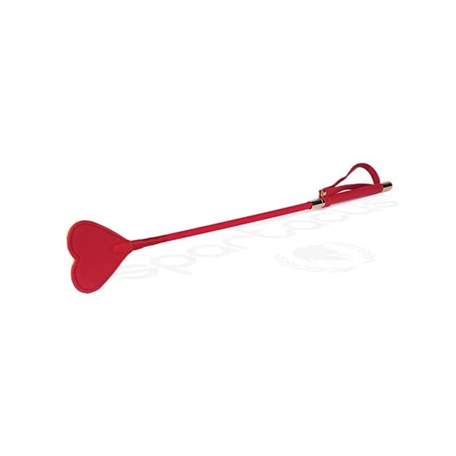 Plush Lined Red Pu Heart Shape Tip Riding Crop, image 1