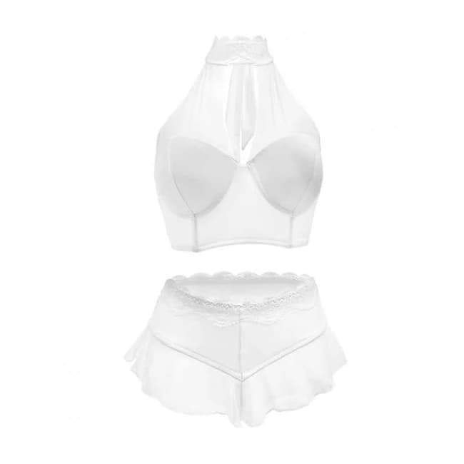 Premiere Embroidered Halter Bra & Panty White 2x, image 1
