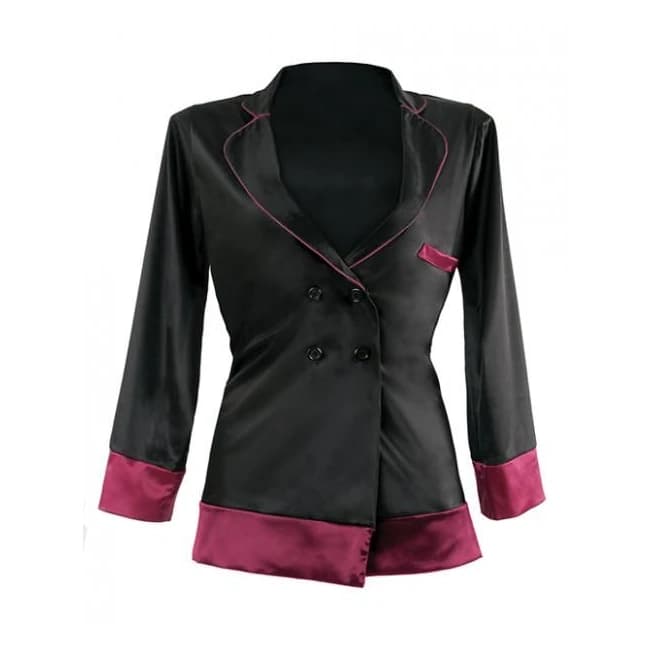 Premiere Marjorie Contrast Cuff Satin Blazer Jacket Black Berry S/M, image 1