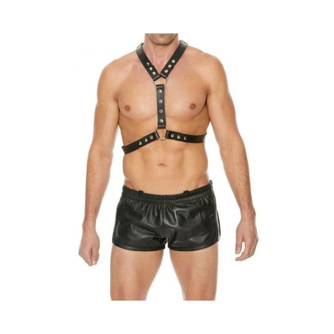 Premium Leather Harness with Metal Snaps Black, image 1