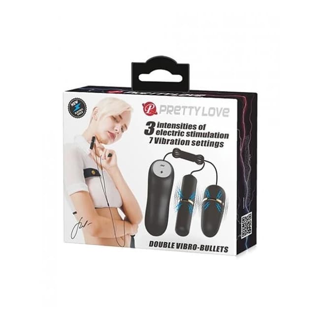 Pretty Love Double Vibro Bullets w/ Electrostim - Black, image 1