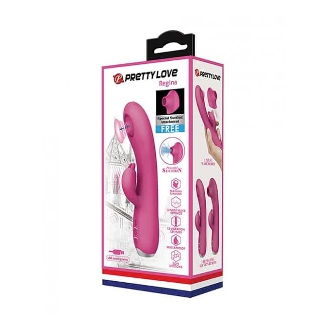 Pretty Love Regina Pulsing Rabbit w/ Free Suction Attachment - Pink, image 1