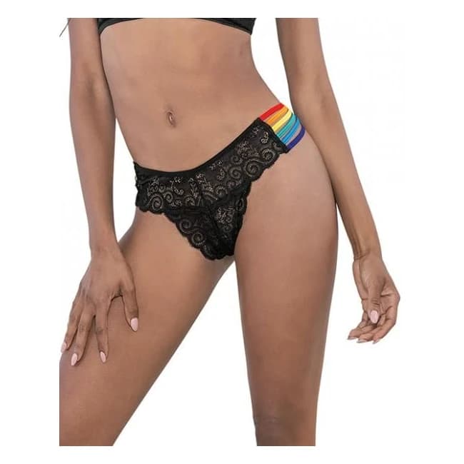 Pride Lace Rainbow Side Straps Panty Black O/S, image 1