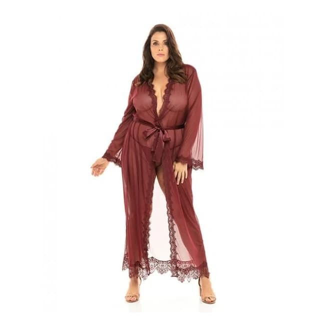 Provence Eyelash Lace Floor Length Robe Zinfandel, image 1