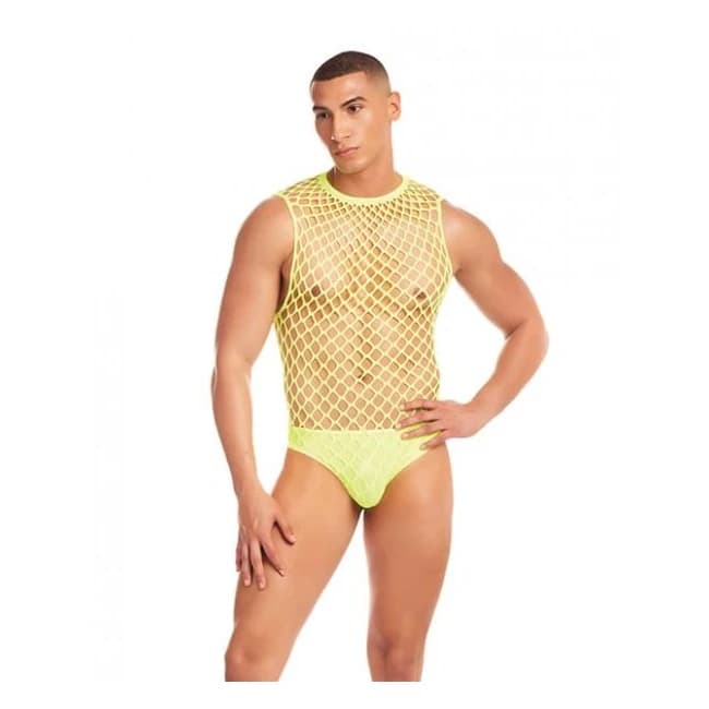 Rainbow Party Full Effect Large Mesh Unitard 2 pc Set - Yellow S/M, image 1
