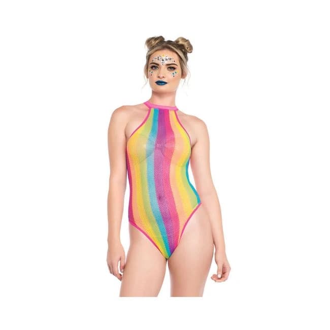 Rainbow Striped Halter Bodysuit O/S Multicolor, image 1