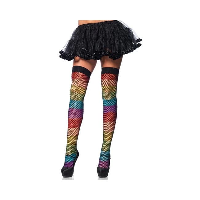 Rainbow Thigh Highs Fishnet Overlay O/S Multicolor, image 1
