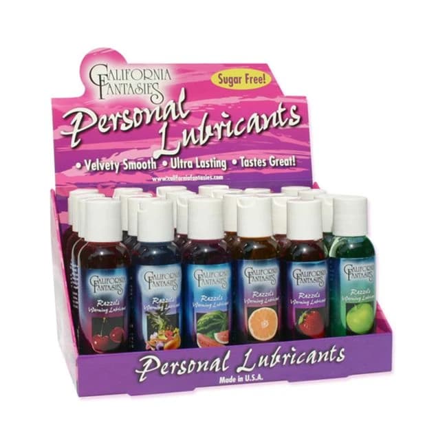 Razzels Flavored Warming Lubricants Counter Display (24 2 Fl Oz Bottles Assorted Flavors) - Image 1 Razzels Flavored Warming Lubricants Counter Display (24 2 Fl Oz Bottles Assorted Flavors) - Image 1