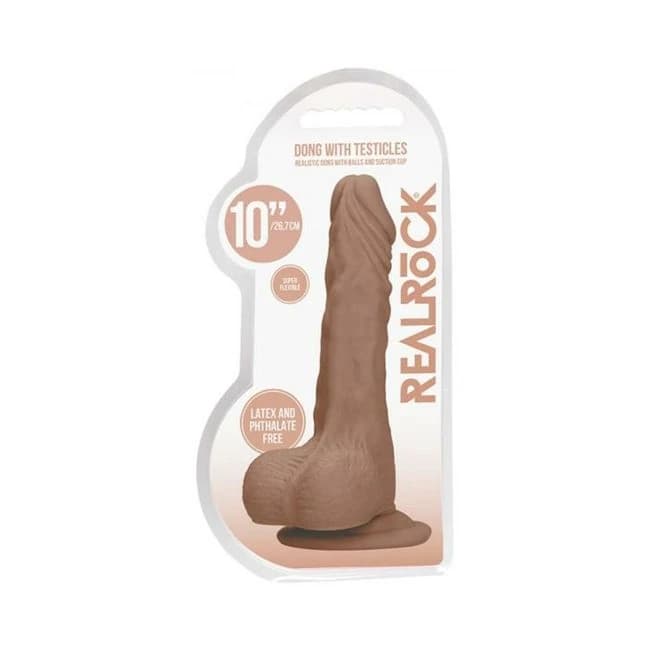 Real Rock Realistic Dildo with Balls - 10" - 25 cm - Mocha, image 1