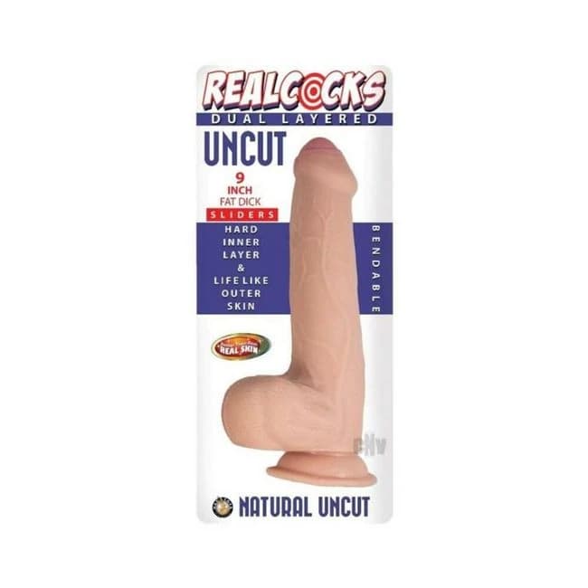 Realcocks Dual Layered Uncut Slider Fat Dick 9 In. Brown, image 1