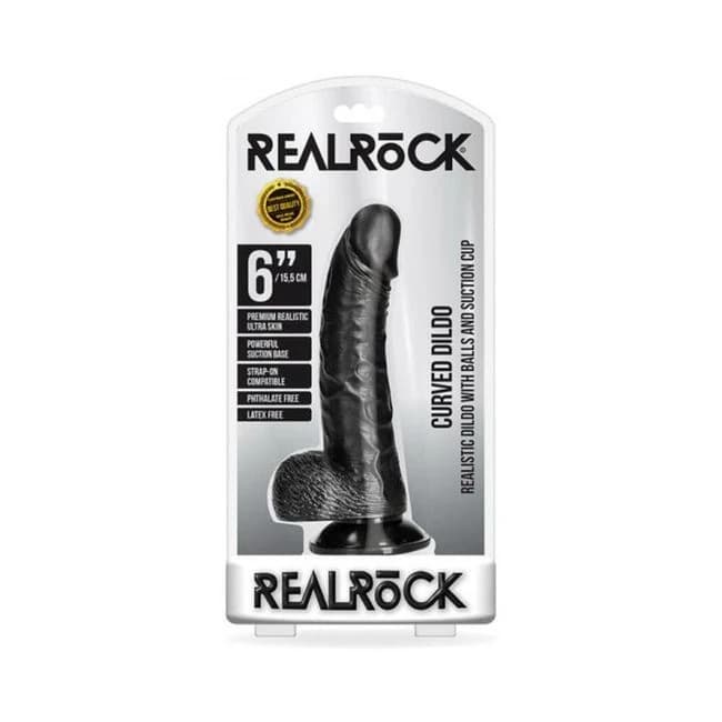 Realrock Curved Realistic Dildo with Balls and Suction Cup. Dark, image 1