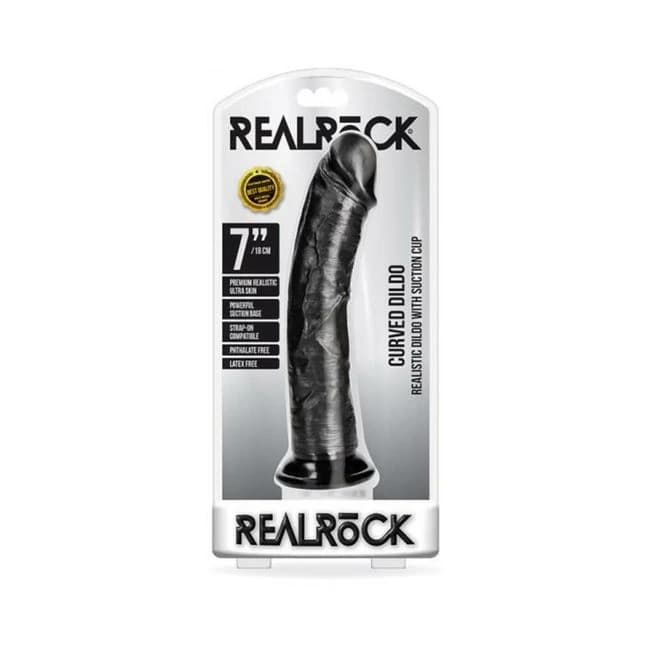Realrock Curved Realistic Dildo with Suction Cup. Chocolate, image 1