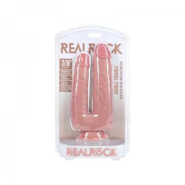 Realrock Double Trouble 7 In. / 8 In. Dildo Beige - Image 1