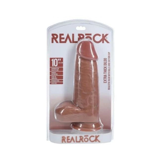Realrock Extra Thick 10 In. Dildo with Balls Tan - Image 1
