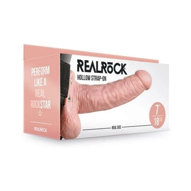 Realrock Hollow Strap-on with Balls 7 In. Vanilla, image 1