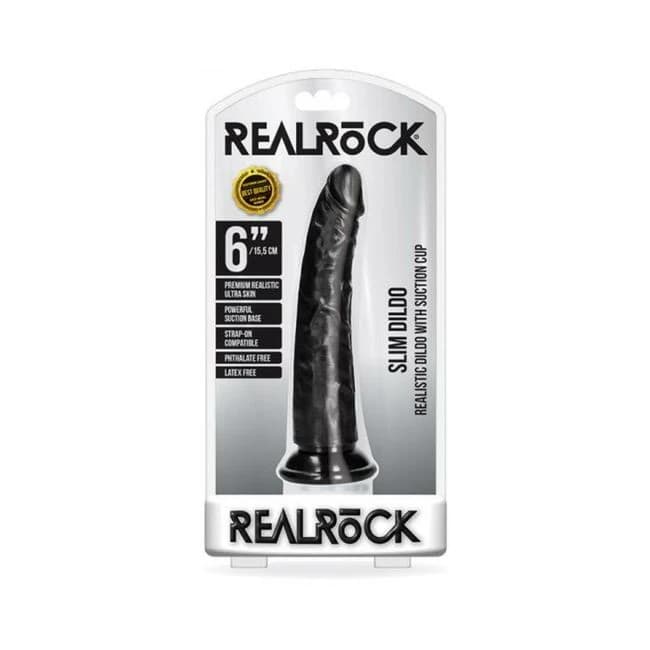 Realrock Slim Realistic Dildo with Suction Cup 6 In. Black - Image 1 Realrock Slim Realistic Dildo with Suction Cup 6 In. Black - Image 1