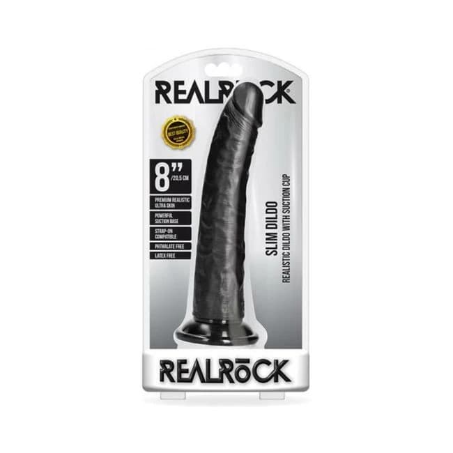 Realrock Slim Realistic Dildo with Suction Cup. Chocolate, image 1