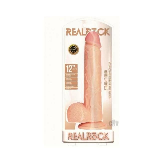 Realrock Straight Realistic Dildo with Balls and Suction Cup 12 In. Light, image 1
