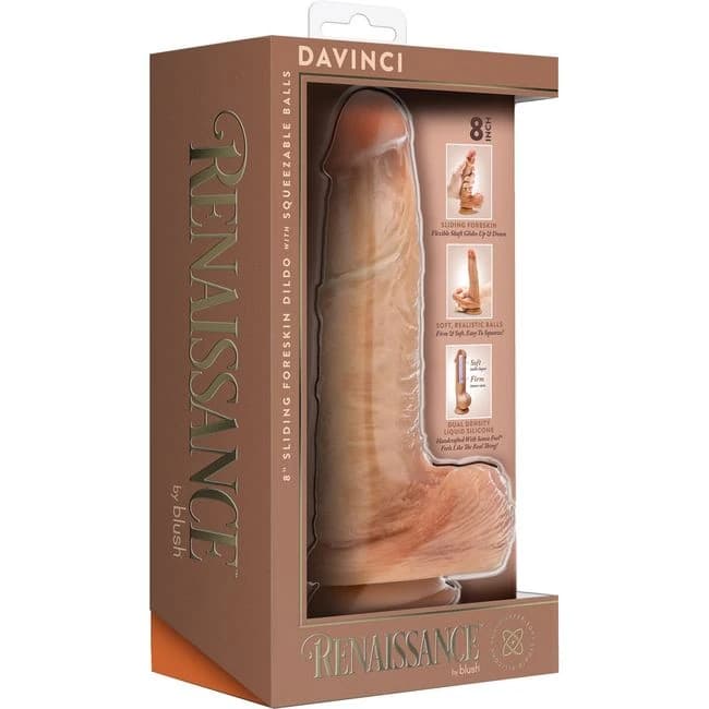 Renaissance Davinci 8 in Sliding Foreskin Dildo Tan, image 1