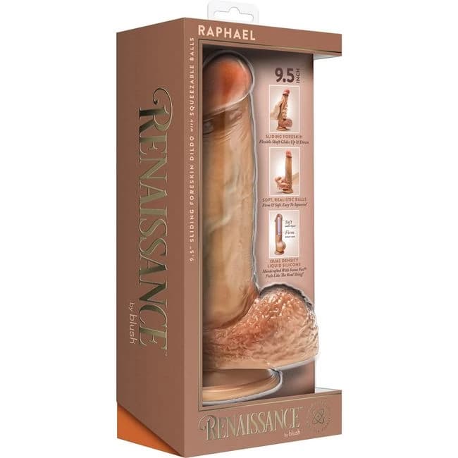 Renaissance Raphael 9.5 in Sliding Foreskin Dildo Tan, image 1