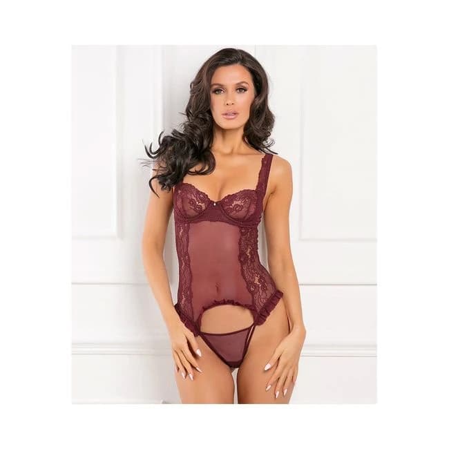Rene Rofe Grand Finale 2 Piece Ruffle Teddy Burgundy S/m - Image 1 Rene Rofe Grand Finale 2 Piece Ruffle Teddy Burgundy S/m - Image 1