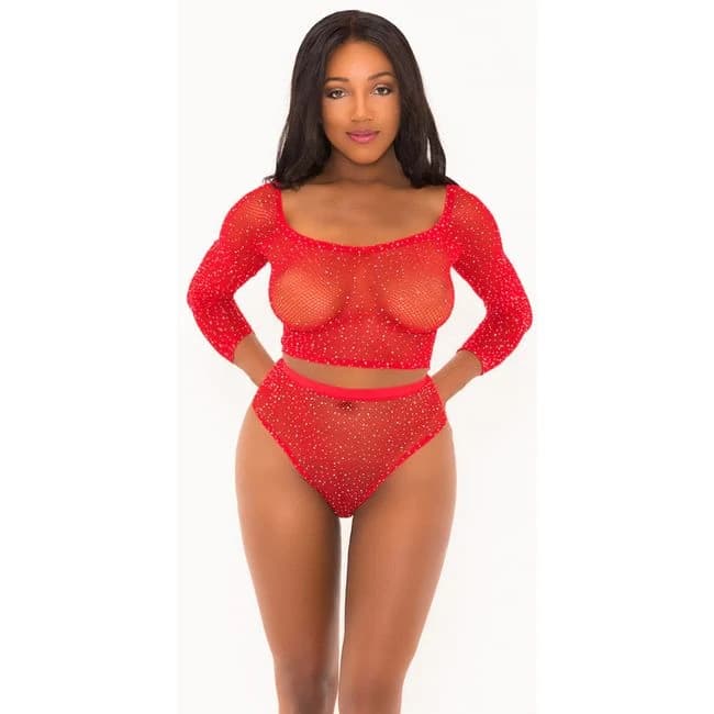 Rhinestone Crop Top with Matching Panty, image 1