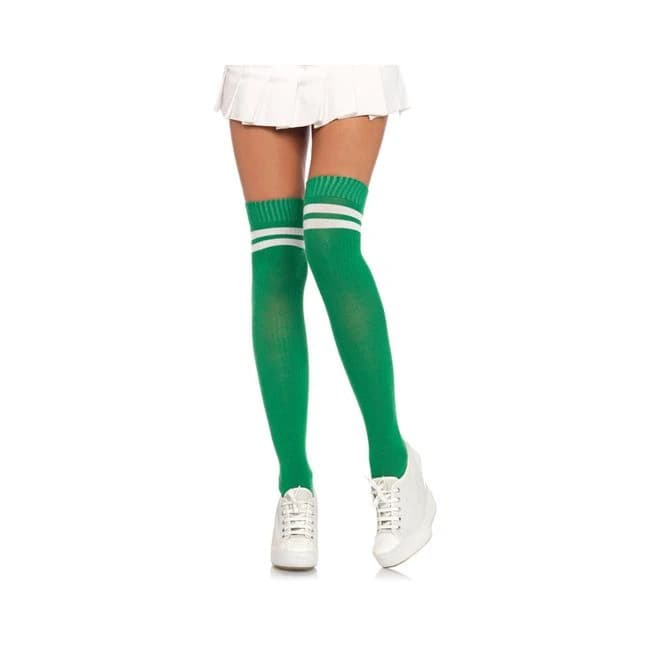 Ribbed Athletic Thigh Highs O/S Kelly Green/white, image 1