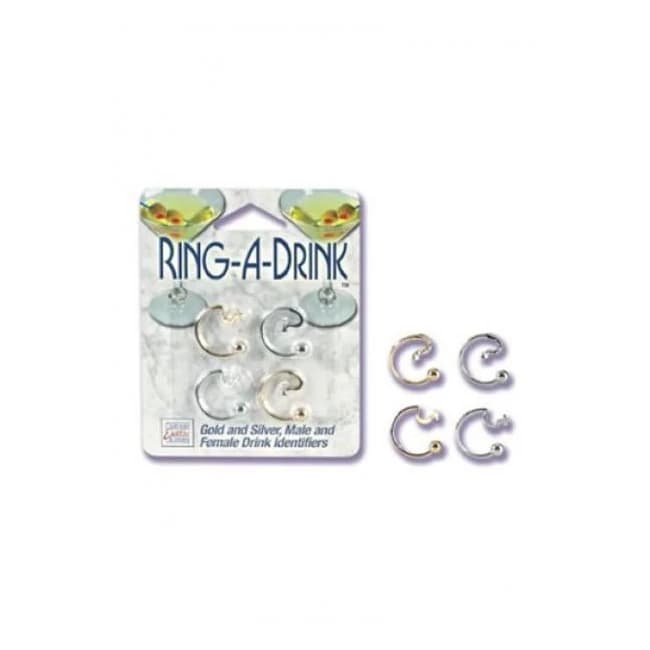 Ring a Drink Gold and Silver Male and Female Drink Identifiers 4 Piece Pack, image 1
