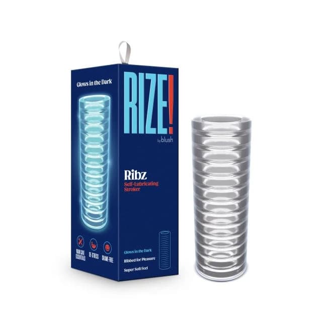 Rize Ribz Glow in the Dark Self Lubricating Stroker Clear, image 1