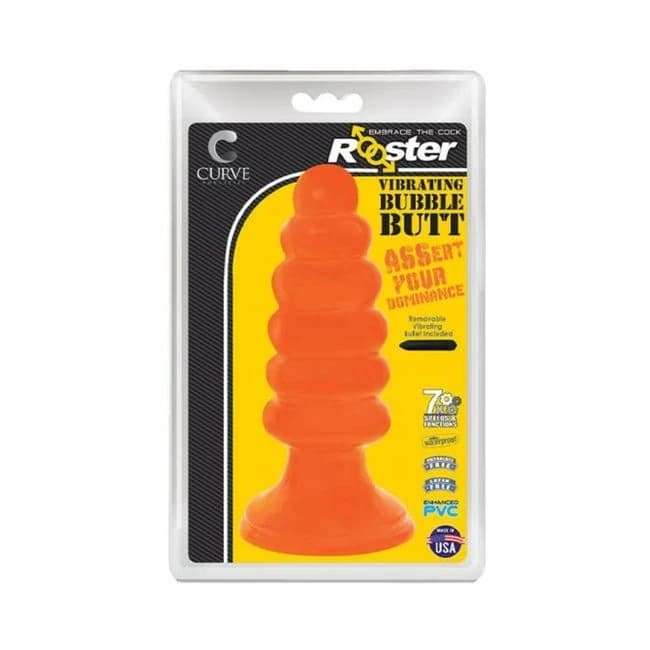 Rooster Vibrating Bubble Butt Anal Plug Orange, image 1