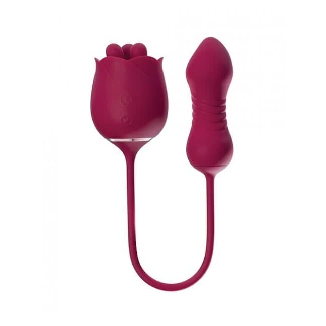 Rosa Rotating Rose Toy & Thrusting Vibrator - Red, image 1