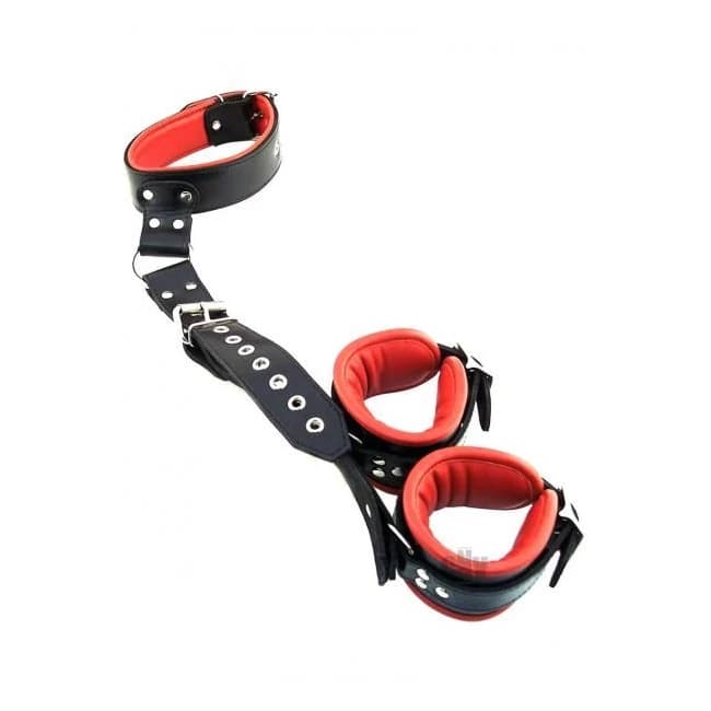 Rouge Leather Neck to Hand Restraint Black Red, image 1