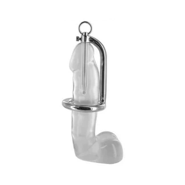 Rouge Stainless Steel Chastity Cock Ring (45mm) & Urethral Probe, image 1
