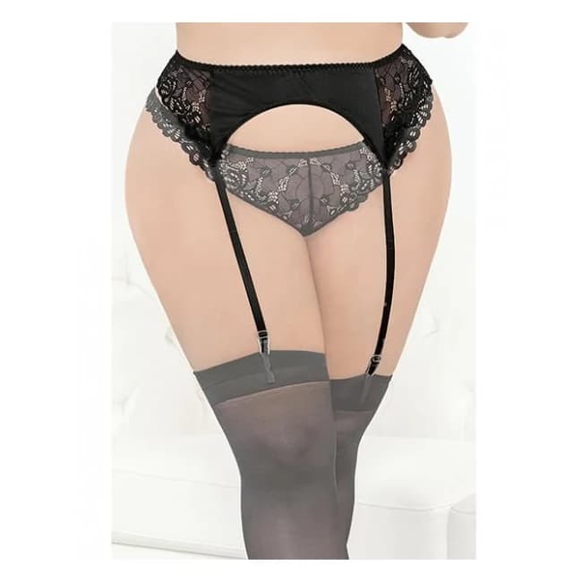 Satin & Lace Garterbelt Black 1x/2x, image 1