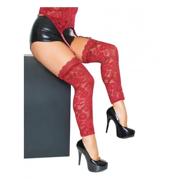 Scallop Stretch Lace Footless Stockings Ruby, image 1