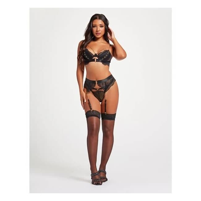 Scalloped Lace Bra w/ Gold Chain, Garter Belt & Thong, image 1