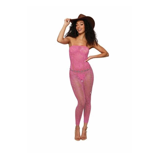 Seamless Leopard Bodystocking W/ Rhinestones Milkshake Pink O/S, image 1