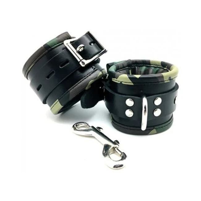 Sensual Sin Leather Padded Wrist Cuffs Camo Piping, image 1