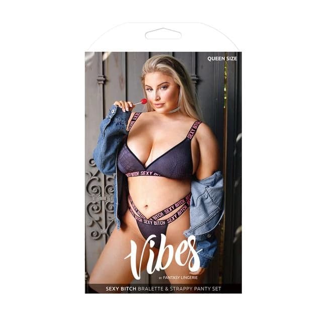 Sexy Bitch Bralette & Strappy Panty Set Queen Size, image 1