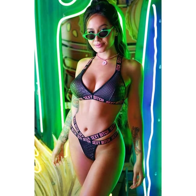 Sexy Bitch Bralette & Strappy Panty Set- S/M (Garment Only - No Box), image 1